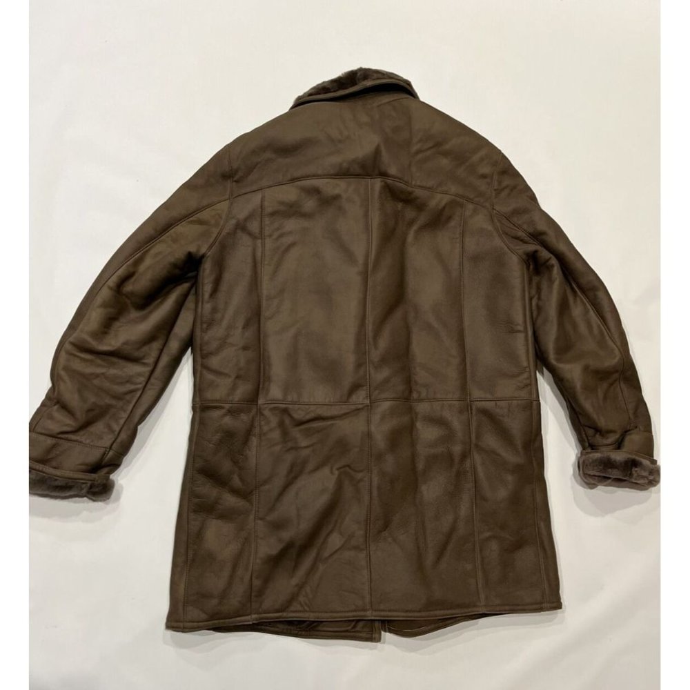 $2495 Gallotti Mens Brown Leather Shearling Fur-Lined Jacket Coat-Eu 54 US 44 - Picture 4 of 10